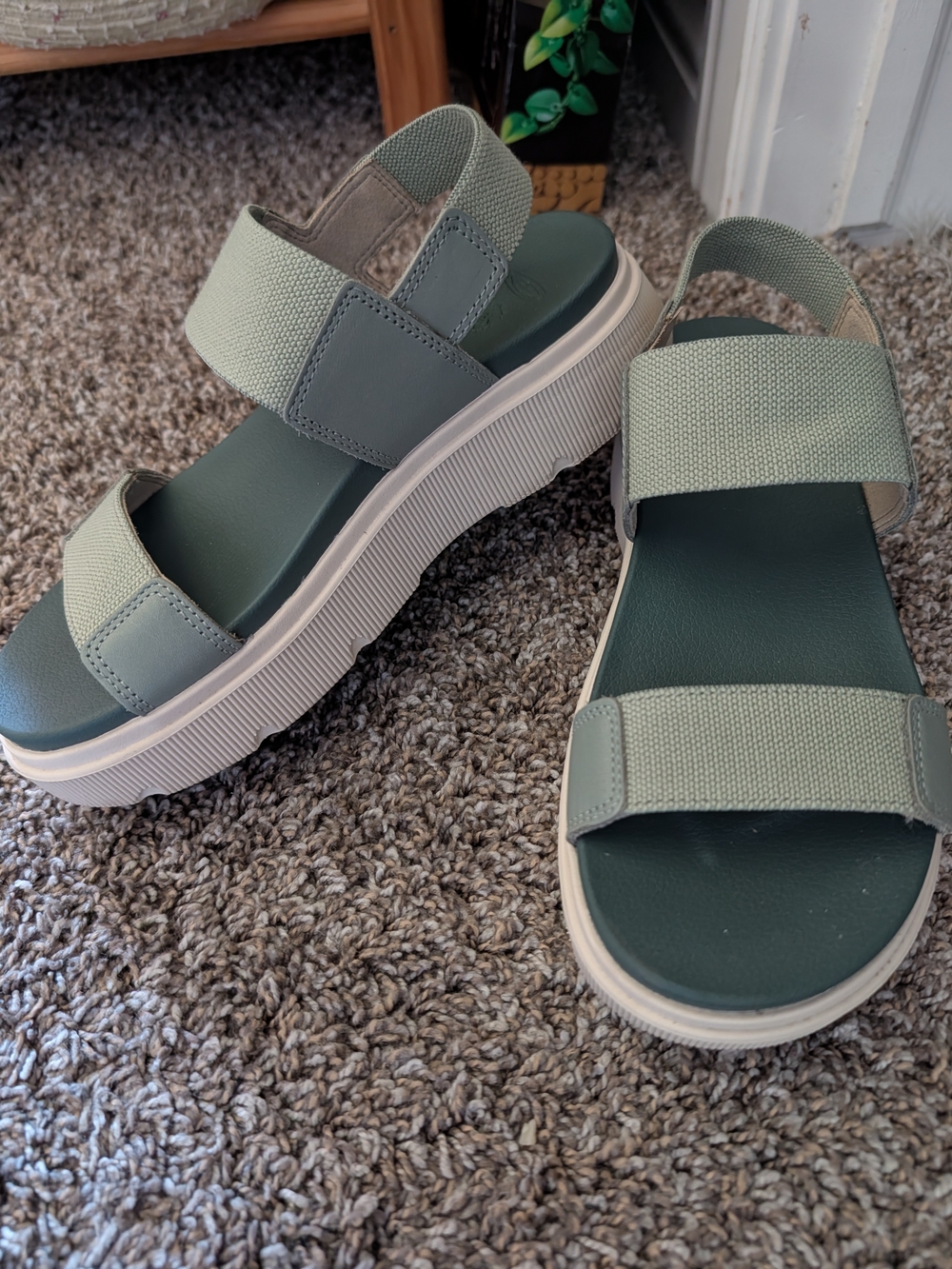 Keen Sage Green Platform Sandals with Cream Soles